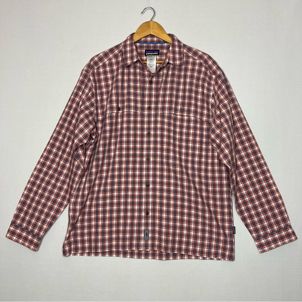 Patagonia Organic Cotton Mens Plaid Flannel Long Sleeve Button Up Red Shirt Sz L